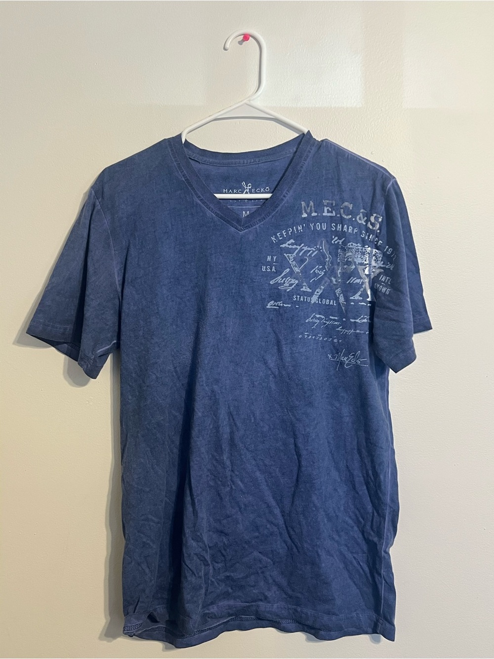 Marc Ecko Men’s T-Shirt Size Medium Blue Vintage Y2K 2000s Short Sleeve
